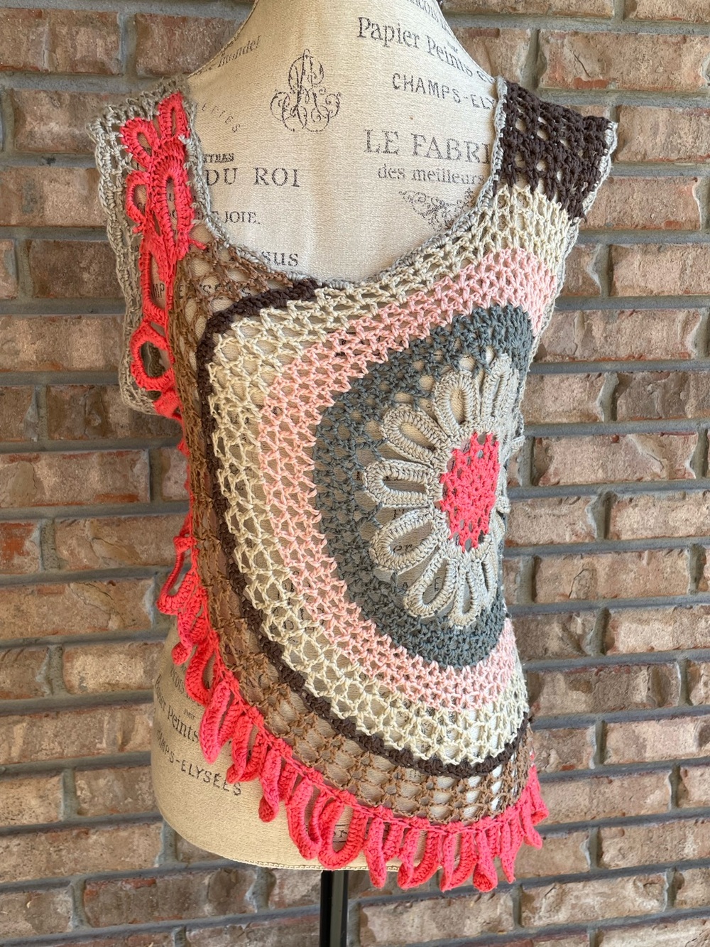 whish Crochet boho festival hippie tank in Pink, Gray & Cream
